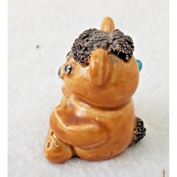 Hand made Painted Ceramic Brown Bear With‎ Blue Bow initialed JN brown fur - Picture 8 of 10